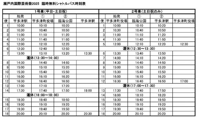 シャトルバス時刻表の画像